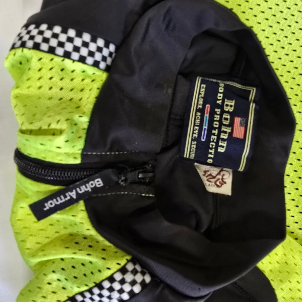 Bohn Body Armor‎ Cool-Air Mesh Armored Riding Shirt Mens Large Neon Yellow Black
